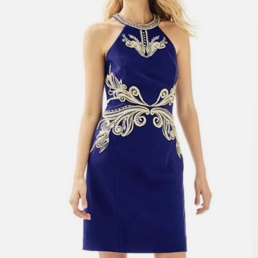 Lilly Pulitzer Royal Blue and Gold Mini Dress